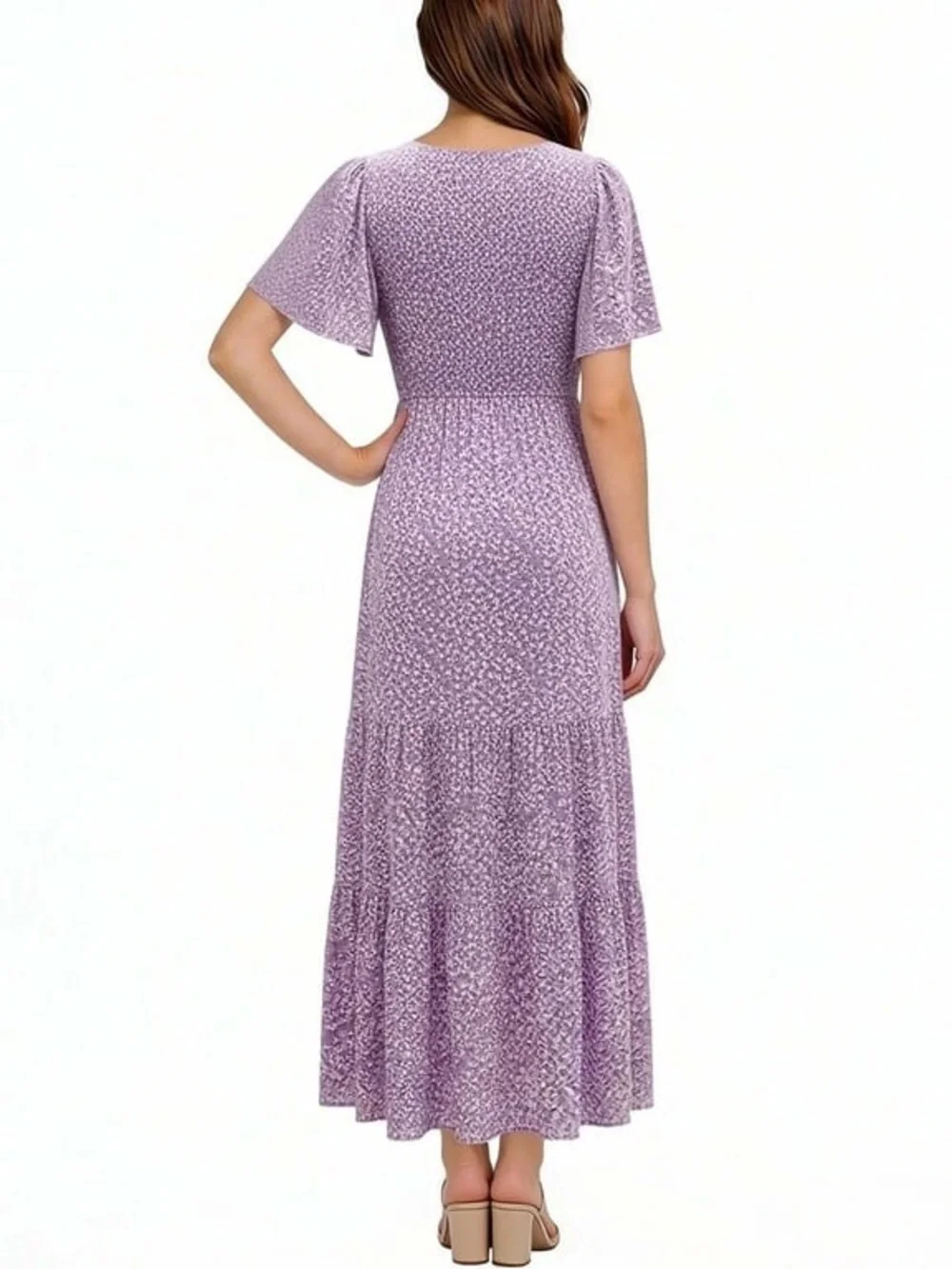 Lavender Floral Tiered Maxi Dress - Lightweight Summer Dress size M